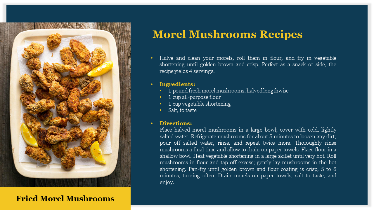 Morel Mushrooms Recipes PowerPoint Template 